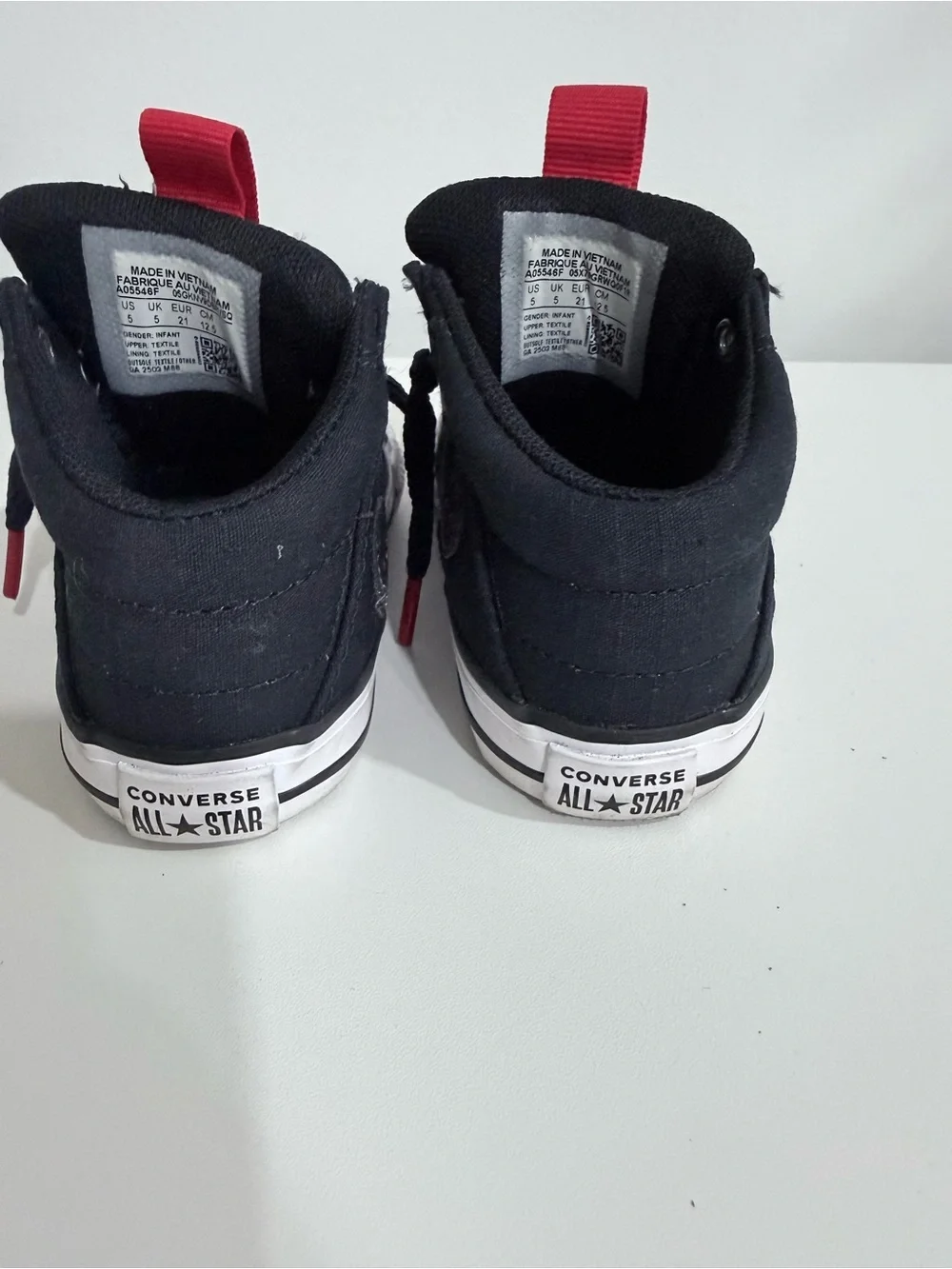 Converse Kids Black Canvas High-Top Sneakers with Red Pull Tabs